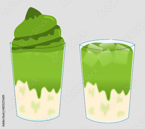 matcha latte with a scoop of ice cream on top 