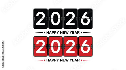 2026 Flip Countdown Display – Happy New Year Digital Board in Black and Red
