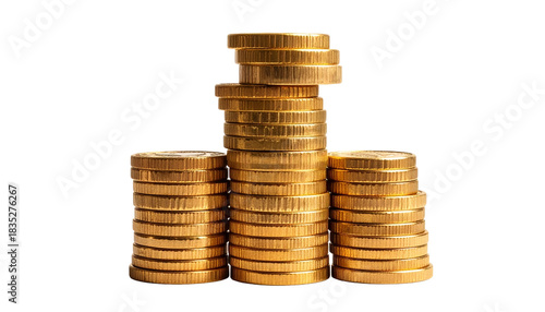 Pristine Stacks of Gleaming Gold Coins Symbolizing Financial Prosperity and Accumulation