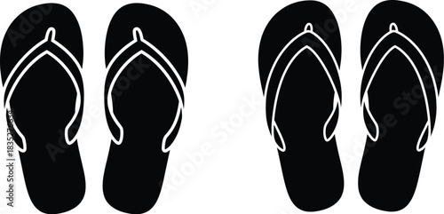 Two pairs of flip flops in black and white for summer and vacation