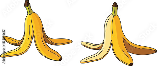 Two banana peels isolated on white background vector illustration