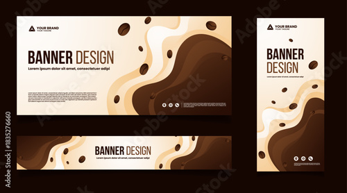 coffee beans background and abstract lines banner template