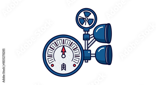 Detailed vector of a stylized anemometer, wind speed indicator showing current wind direction