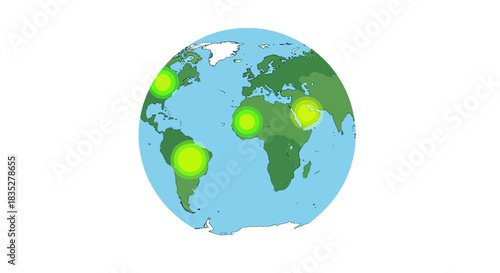 Global impact representation on earth with focus areas highlighted for visual analysis and