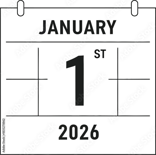 January first 2026 calendar date representing the new year on a white background
