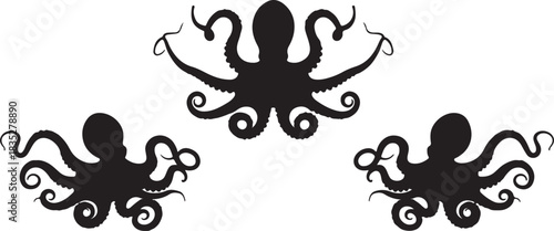 Set of sea fish octopas silhouettes vector illustration