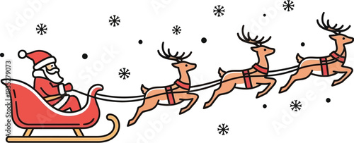 Santa claus riding in his sleigh pulled by reindeer on a snowy christmas night