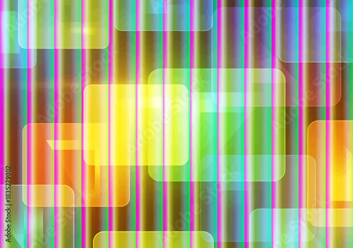 Vibrant abstract background with colorful glowing stripes and translucent geometric shapes creating a dynamic and energetic digital pattern