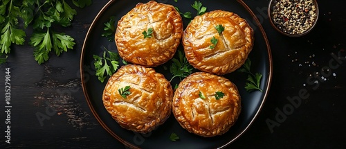 Fototapeta Naklejka Na Ścianę i Meble -  Savory Puff Pies with Meat and Rice