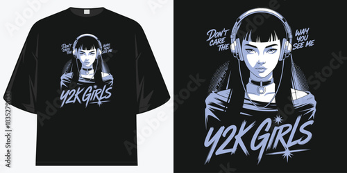 y2k girls anime pop art graphic tee shirt design illustration retro streetwear aesthetic vector artwork t shirt design vector illustration artwork
