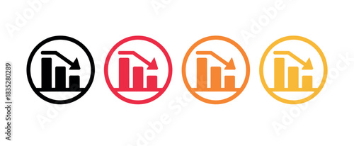 Four colorful chart icons represent financial decline.