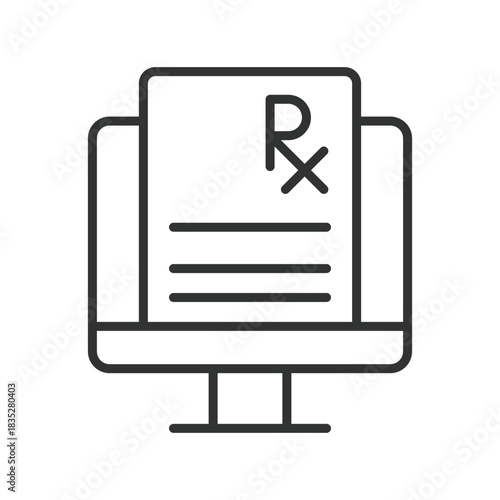 Electronic prescription, icon in line design. electronic prescription, digital healthcare, rx on screen on white background vector. Electronic prescription editable stroke icon