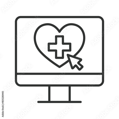 Online health, icon in line design. online health, digital healthcare, monitor on white background vector. Online health editable stroke icon