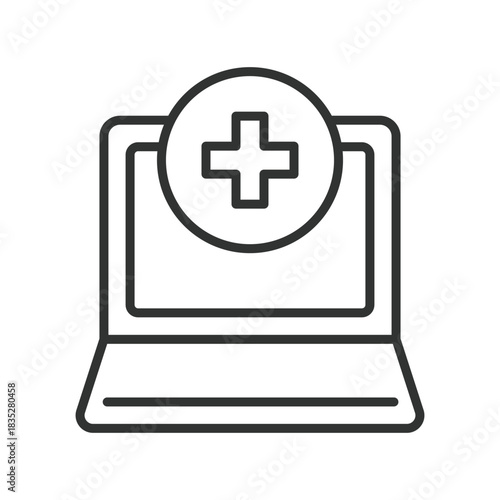 Online diagnosis, icon in line design. online diagnosis, digital healthcare, laptop on white background vector. Online diagnosis editable stroke icon