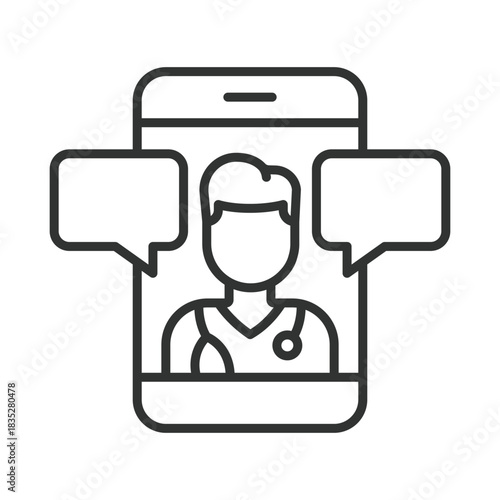 Telemedicine chat, icon in line design. telemedicine chat, digital healthcare, smartphone on white background vector. Telemedicine chat editable stroke icon