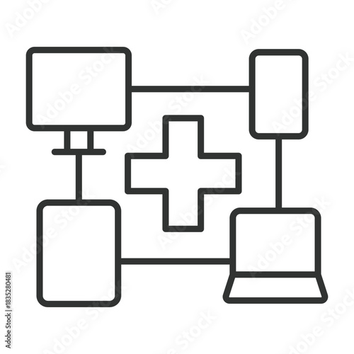 Medical data network, icon in line design. medical data network, digital healthcare, diagram on white background vector. Medical data network editable stroke icon