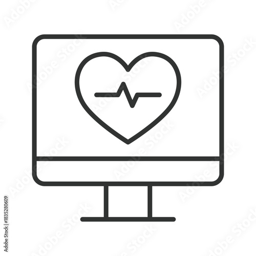 Virtual heart diagnostic, icon in line design. virtual heart diagnostic, digital healthcare, monitor on white background vector. Virtual heart diagnostic editable stroke icon