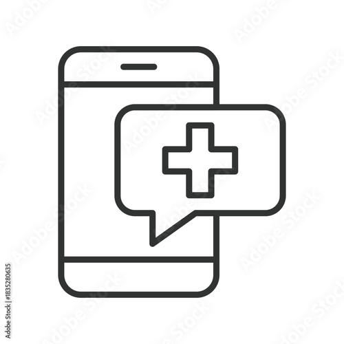 Medical chat app, icon in line design. medical chat app, digital healthcare, smartphone on white background vector. Medical chat app editable stroke icon
