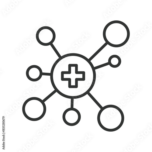 Medical sharing data, icon in line design. medical sharing data, digital healthcare, network on white background vector. Medical sharing data editable stroke icon