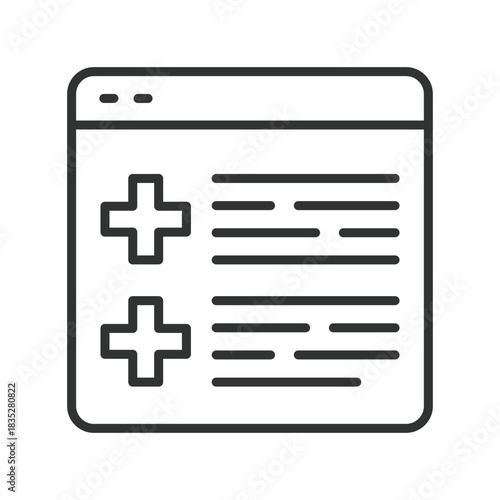 Online health article, icon in line design. online health article, digital healthcare, browser window on white background vector. Online health article editable stroke icon