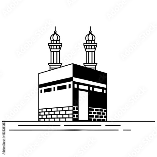 Minimalist Line Art Mosque and Crescent Moon for Islamic Celebrations