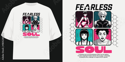fearless soul four panel anime comic style graphic tee shirt illustration cyberpunk pop art vector artwork t shirt design vector illustration artwork
