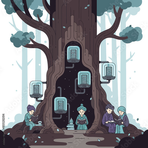 pohon hutan tembok tinggi air ikan wanita hewan tumbuhan kabel menuntai api air