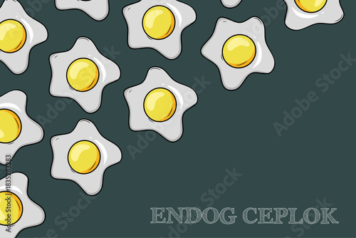 A Set of 6 Unique Seamless Fried Egg Patterns, Illustrations in Various Background Colors, Design, Perfect for Fabric, Wallpaper, Kitchen Decor, and Breakfast Food Styling.