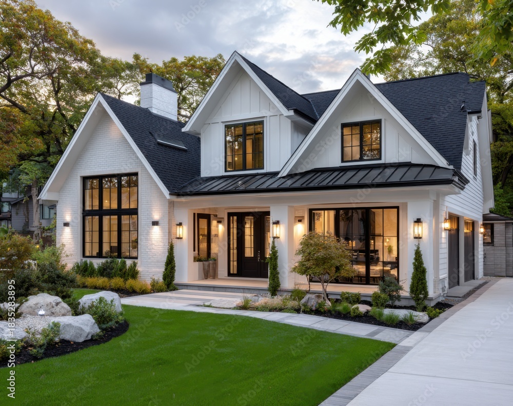 Naklejka premium a modern two-story house with a three-car garage and a large backyard in livermore, california.