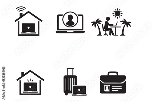 Remote Work and Digital Nomad Lifestyle Icon Set
