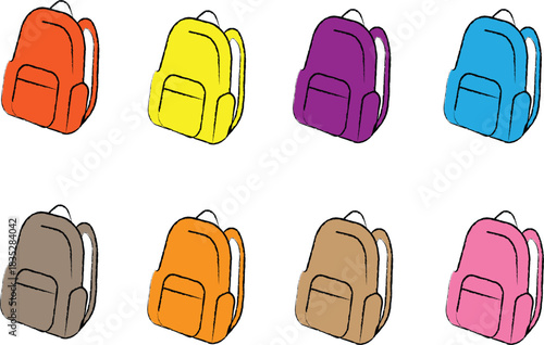 Set of colorful school bags, kids backpacks | hand drawn style cartoonish