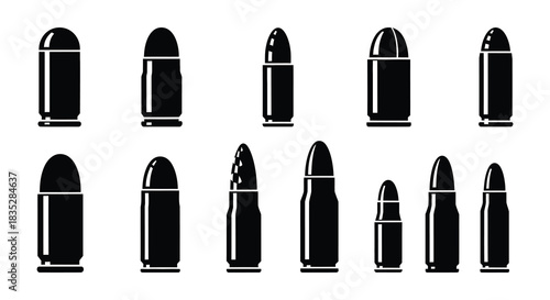 A collection of various black bullet silhouettes arranged in a grid pattern