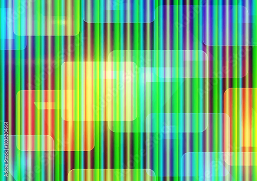Vibrant abstract background with glowing vertical color bars and translucent rounded rectangles creating a dynamic, modern digital art pattern