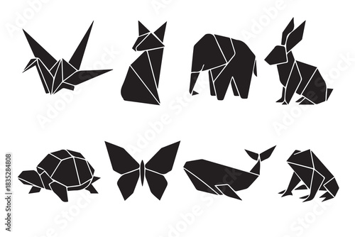 Origami Animals Vector Icon Set - Geometric Paper Craft Art