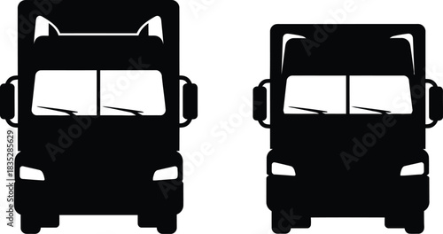 Two semi trucks silhouette front view transportation and logistics