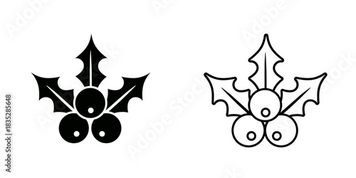 Christmas mistletoe set icon isolated on white background. Christmas holly berry leaves. Vector illustration.