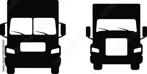 Two black delivery trucks silhouettes viewed from above
