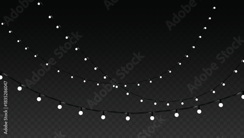 Christmas String Lights Vector Transparent Background Swooping Garland White Bulbs Holiday