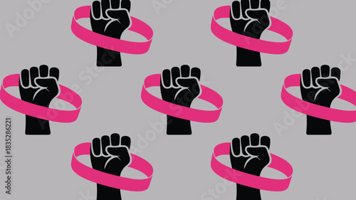Show your support with this breast cancer awareness pattern featuring a raised fist and pink ribbon, perfect for campaigns and products this October