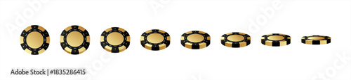 3d realistic gold chips coin rotating animation. Money cash for gambling games, treasure, finance or casino jackpot concept. Golden coins currency top, side and perspective view vector.