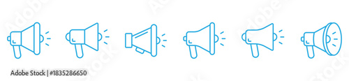 Marketing megaphone icons. Loudspeaker vector signs for communication, advertising, and promotional design elements
