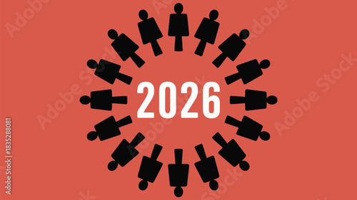 2026 vision for community success with people icons in circle, future goals, vibrant teamwork, planning together, hope for the future, unity concept