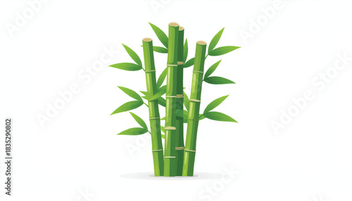 Vibrant Green Bamboo Stalks with Leaves Illustration - Nature, Ecology, Zen, and Asian Culture Vector Graphic