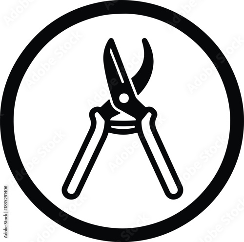 Silhouette gardening pruning shears tool in circle vector Illustrator