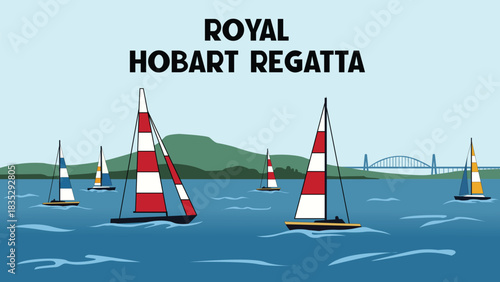 Royal Hobart Regatta Sailing Boats Illustration