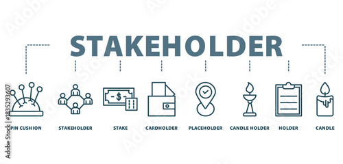 stakeholder banner icon concept with icon of stakeholder, stake, cardholder, placeholder, candle holder, holder, and  candle,