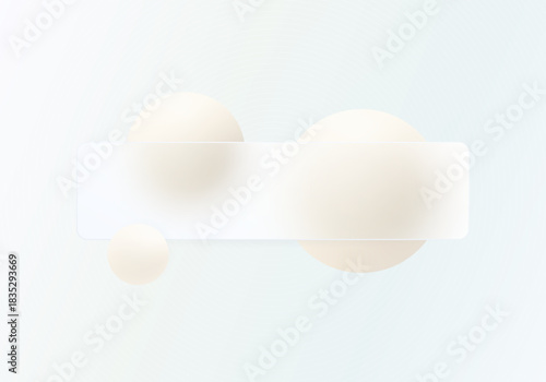 Glassmorphism banner with smooth ivory spheres on a bright clean white backdrop.