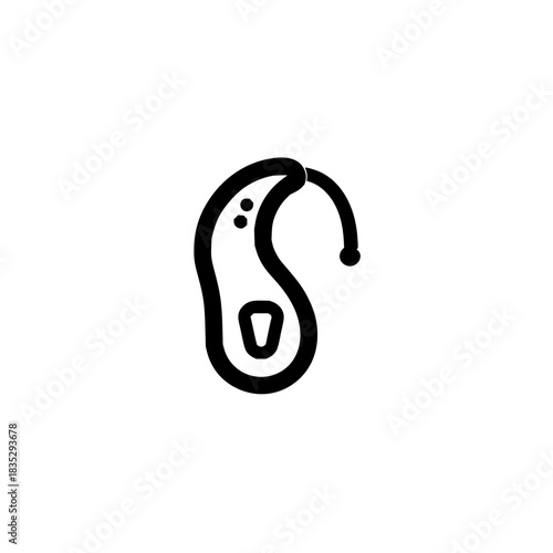 Hearing aid vector icon for deafness and hearing loss assistance and medical audiology equipment device symbol