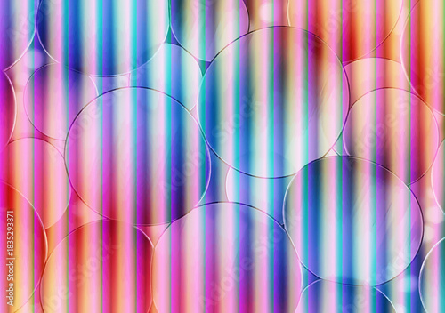 Vibrant Abstract Pattern with Translucent Overlapping Circles and Colorful Vertical Gradient Stripes, Modern Digital Art Background