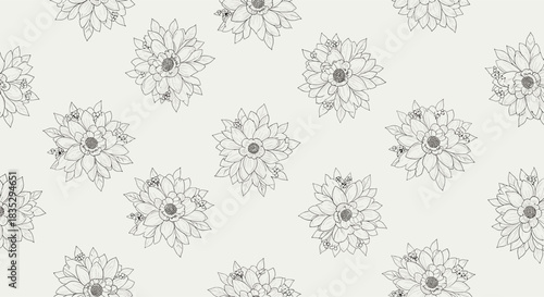 A beautiful seamless repeating pattern of hand-drawn sunflowers with a unique stippled texture creating a vintage and artistic floral wallpaper.